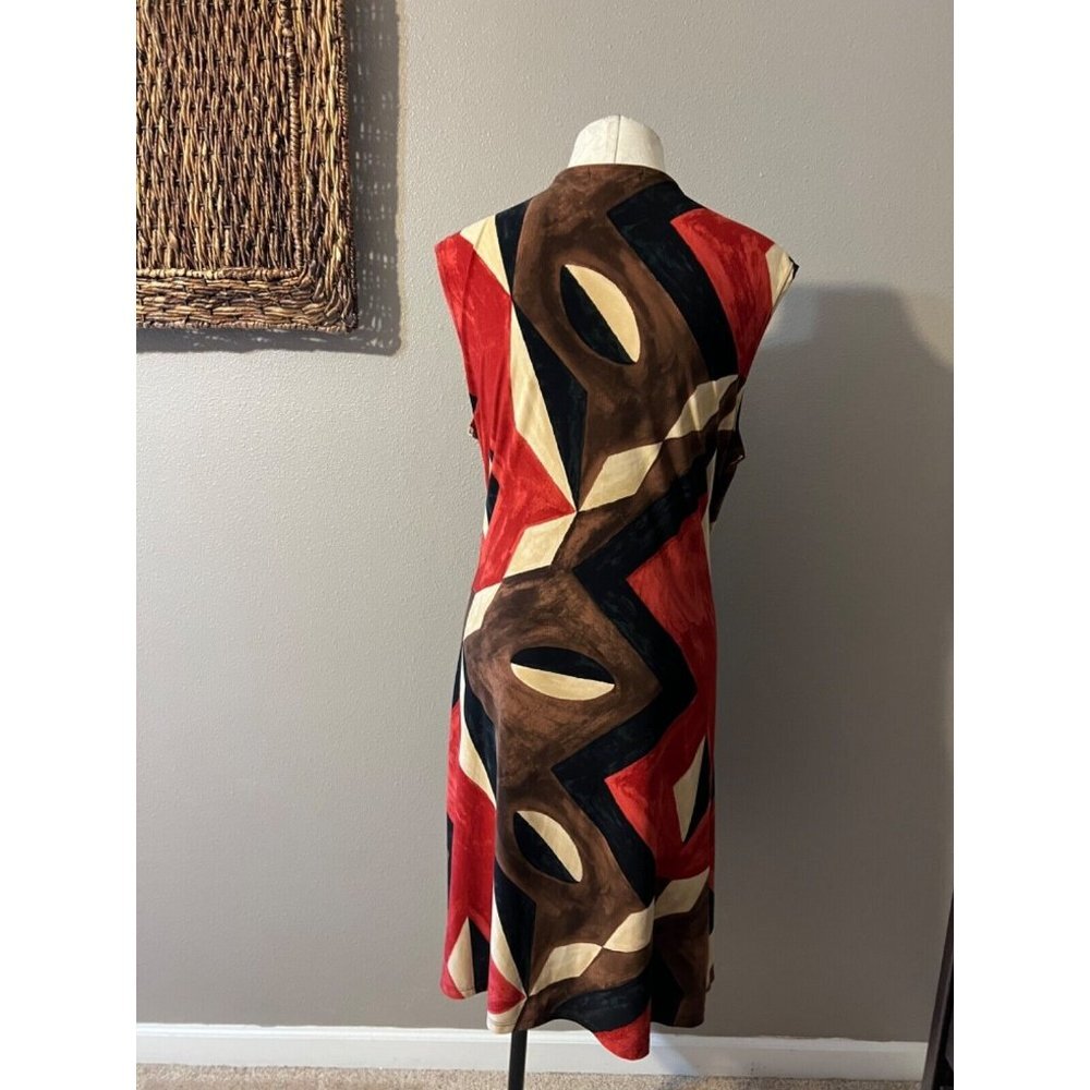 Ralph Lauren Red Black Brown Stretch Dress Washable 1X - Picture 7 of 7